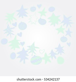 Wreath with  Christmas motifs. Hand drawn.