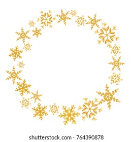 wreath of Christmas snowflakes splash of a random scatter snowflakes isolated on white. Snow explosion. Ice storm
