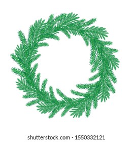 Wreath of Christmas tree branch. Vector illustrations for card, postcard, greeting card, invitation, banner isolated on white background.