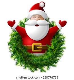 Wreath of christmas tree with Santa. Vector illustration for new year's day, christmas, winter holiday, new year's eve, silvester, etc. It has transparency, blending modes, masks, gradients