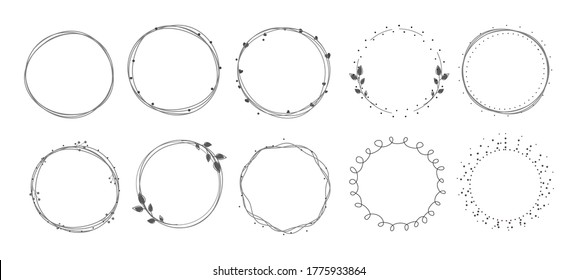 Wreath circle frame set on white background.