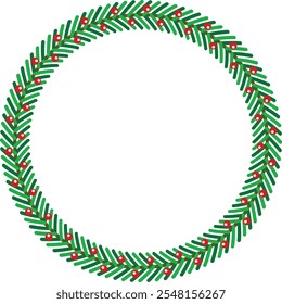 wreath circle of pine branch frame with red berries 
