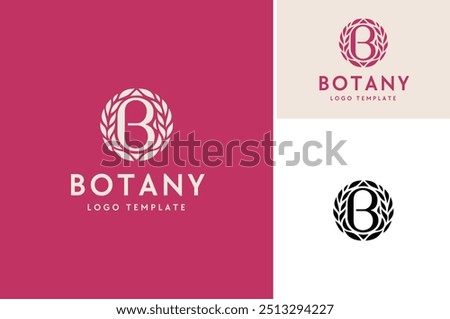 A wreath or Circular Leaves arrangement with initial letter B for Natural Organic Logo design