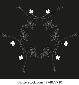 Wreath with clover trefoil leaves, butterfly and flowers. Vintage border design element for wedding, holiday and greeting cards. Hand drawn vector frame