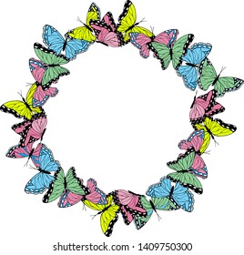 Wreath colorful butterflies flying white background vector