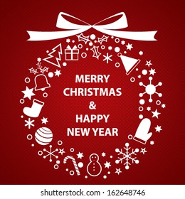 Wreath consisting of dispersion of New Year's subjects. Illustration for your design