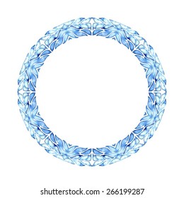 Wreath consisting of shining snowflakes. Circle background.  Orient traditional ornament. Vector abstract background for banner, card, poster or web design. Isolated on white background. 