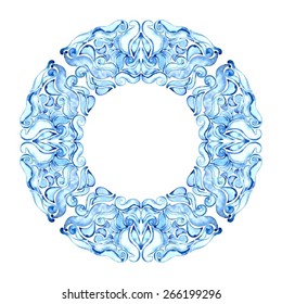Wreath consisting of shining snowflakes. Circle background.  Orient traditional ornament. Vector abstract background for banner, card, poster or web design. Isolated on white background. 