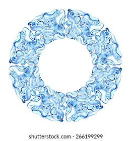 Wreath consisting of shining snowflakes. Circle background.  Orient traditional ornament. Vector abstract background for banner, card, poster or web design. Isolated on white background. 
