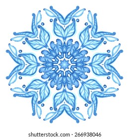 Wreath consisting of shining snowflakes. Circle background.  Orient traditional ornament. Vector abstract background for banner, card, poster or web design. Isolated on white background.