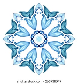 Wreath consisting of shining snowflakes. Circle background.  Orient traditional ornament. Vector abstract background for banner, card, poster or web design. Isolated on white background.