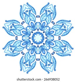 Wreath consisting of shining snowflakes. Circle background.  Orient traditional ornament. Vector abstract background for banner, card, poster or web design. Isolated on white background.