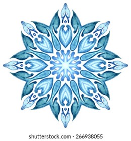 Wreath consisting of shining snowflakes. Circle background.  Orient traditional ornament. Vector abstract background for banner, card, poster or web design. Isolated on white background.