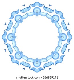 Wreath consisting of shining snowflakes. Circle background.  Orient traditional ornament. Vector abstract background for banner, card, poster or web design. Isolated on white background.
