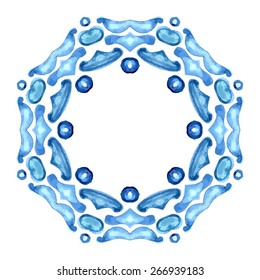 Wreath consisting of shining snowflakes. Circle background.  Orient traditional ornament. Vector abstract background for banner, card, poster or web design. Isolated on white background.
