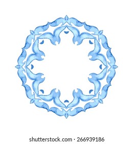 Wreath consisting of shining snowflakes. Circle background.  Orient traditional ornament. Vector abstract background for banner, card, poster or web design. Isolated on white background.
