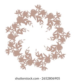 Wreath of contouring clovers. For packaging design, cards, cover, prints, product labels and fabric. Meadow flower vector ink illustration. Handmade ink art work.