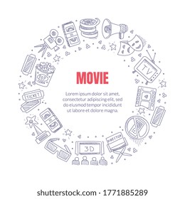 Wreath of contours of cinema attributes. Vector illustration.
