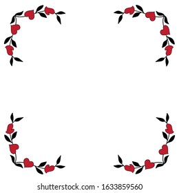 wreath corners with leaves and heart, vector graphic design elements