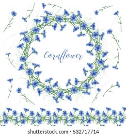 The wreath of cornflowers flowers on a white background. Decor element.