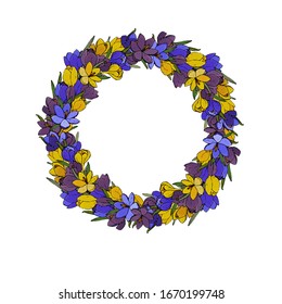 
wreath with crocuses on a white background