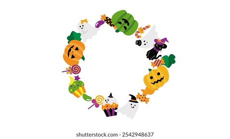 Wreath decoration frame of Halloween items