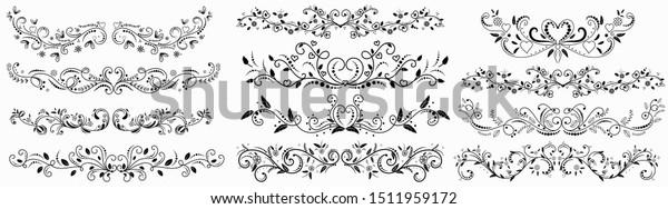 wreath design ornaments with flowers and hearts\
vectors. Branches with Ornaments vector.   Doodle design elements.\
Decorative swirls\
dividers