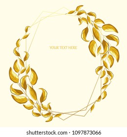 Wreath of different gold leaves. Frame for your text. Vector illustration.