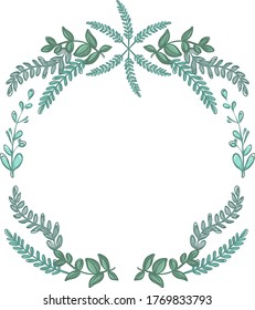 Wreath of different leaves on a light background, vector frame