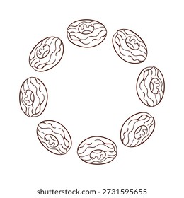 Wreath with donut arranged in a decorative ring on a white background in line art style.