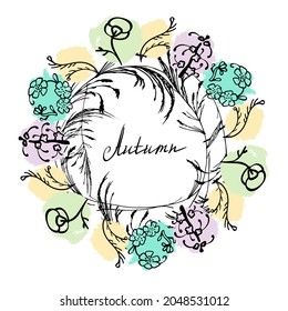 A wreath of doodle flowers on multicolored spots. Vector.
For digital and typographic design, fabric and paper. Scrapbooking design, wall art, greeting cards, gift tags, accessories for holidays.