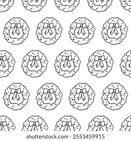 Wreath doodle seamless pattern. Winted holidays. Christmas design