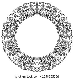 wreath drawn with abstract flowers on a white background for coloring, vector, space for text