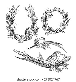 Wreath drawn by hand from flowers.Vector illustration.
