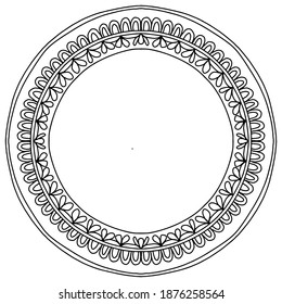 Kranz, gezeichnet mit Ornamenten im Volksstil auf weißem Hintergrund, zum Färben, Vektorgrafik, Platz für Text