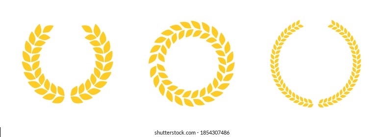 Wreath from ears of wheat grain icon set. Vector illustration isolated on white background