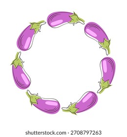 Corona con berenjena en estilo plano aislado sobre un fondo blanco. Diseño para la tarjeta de la tienda de verduras.