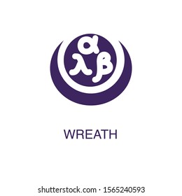 Wreath element in flat simple style on white background. Wreath icon, with text name concept template