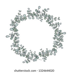 Wreath of eucalyptus branches.Card for invitations and congratulations. Vector illustration.