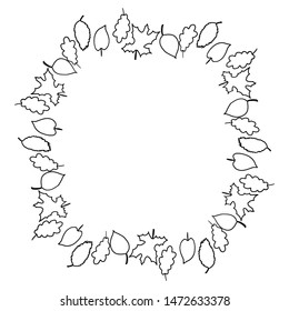 A wreath of fallen autumn leaves. Leaves in a circle on a white background.