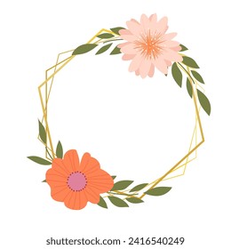 Wreath of fancy flowers. Vector floral frame.
