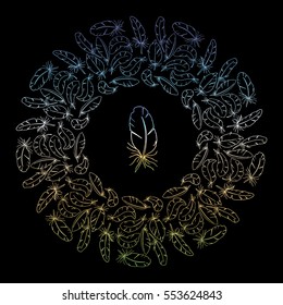 Wreath of feathers. Vector illustration.