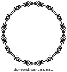 Wreath of fir branches on a white background.For postcards, invitations, brochures, business cards, restaurant menus. Black graphics on white background.