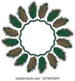 A wreath of fir branches. Ornament Music of the wind. Native American decor.Isolated object on a white background. Stock vector illustration.