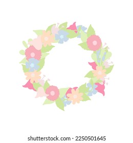 Wreath of the first spring flowers.Modern festive vector illustration