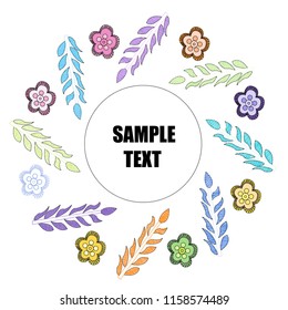 a wreath of floral elements of flowers and twigs, colorful living floral elements inside can insert any text