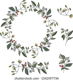 Wreath floral hand drawn greeting card botanic