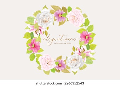 wreath floral and leaves ornament illustration