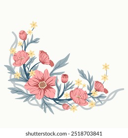 Wreath Floral Minimalist Illustration with Pastel Hues 