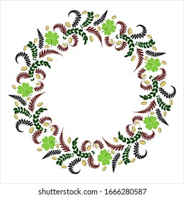 wreath with floral ornaments from fern leaves and clover for St. Patrick's Day